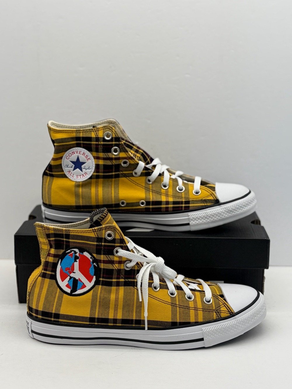 Converse Men’s Yellow Plaid High Top Sneakers